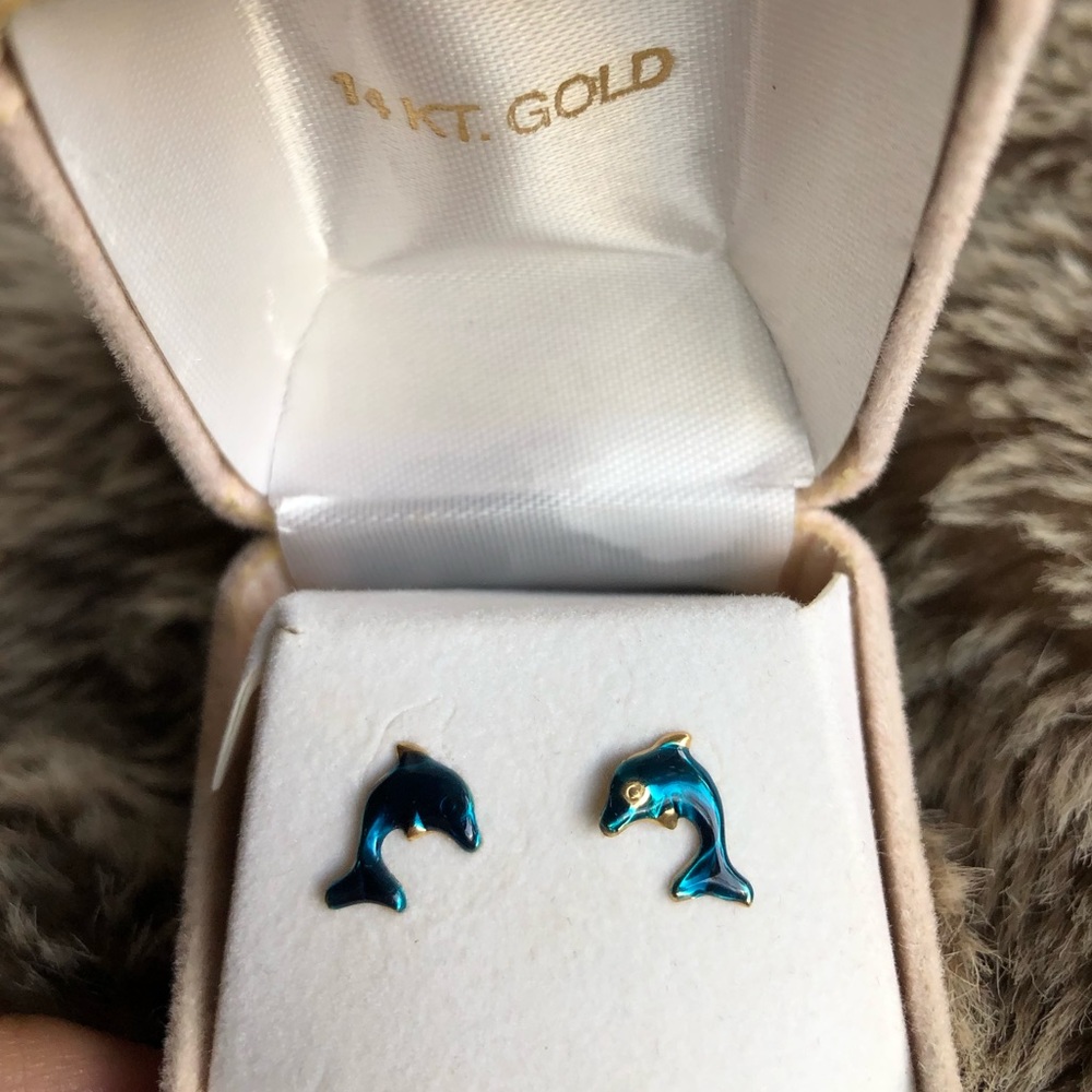14k gold dolphin stud earrings